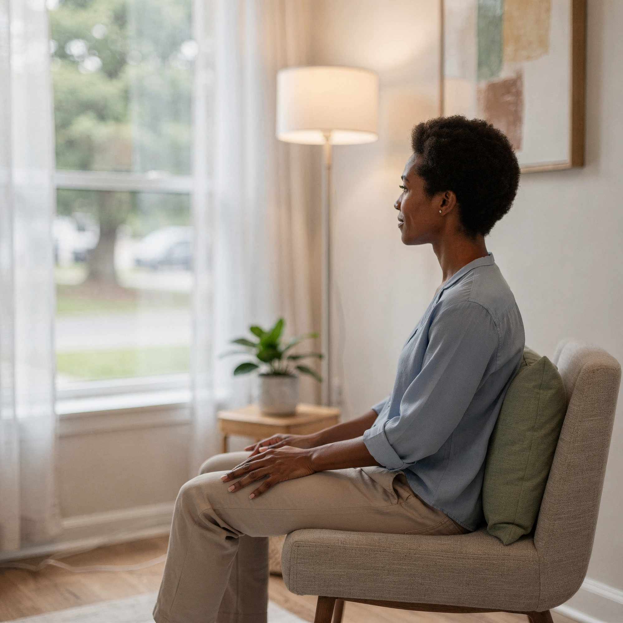 Man seated by a window in a consultation room – psychiatrist in Conshohocken, PA